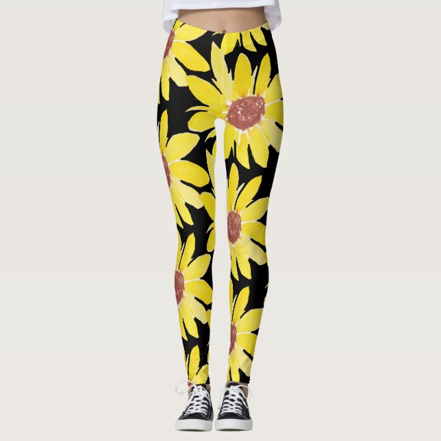 Leggings Watercolor Sunflower Bud Vibrante Mano Pintada (Anverso)