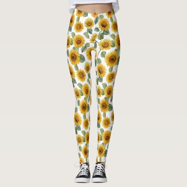 Leggings Watercolor Sunflower Floral Pattern (Anverso)