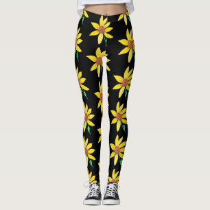 Leggings Watercolor Sunflower Floral Vibrante Mano Pintada