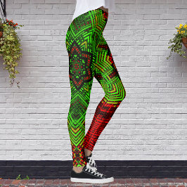 Leggings Weave Mandala Flor Rojo y Verde