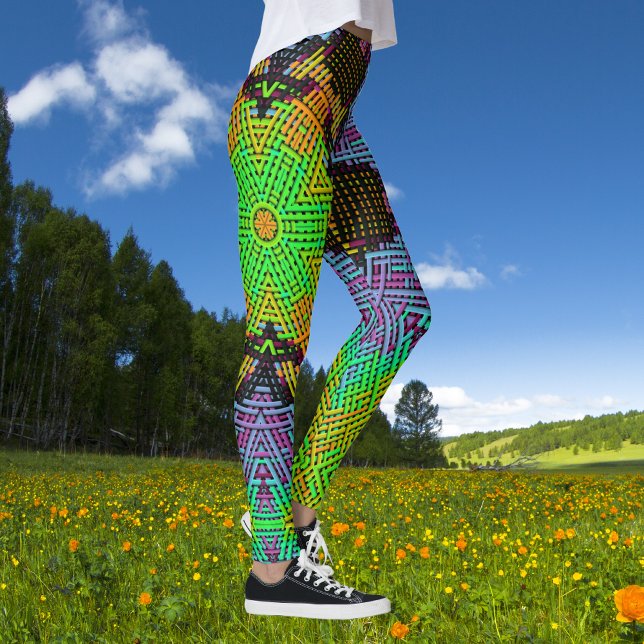 Leggings Weave Mandala Naranja Verde y púrpura (Subido por el creador)