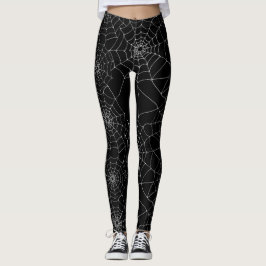 Leggings Webs de araña de Halloween cobran negro y blanco