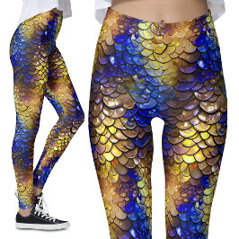 Leggings Wee Look Blue Gold Scales Fantasy Dragon Mermaid