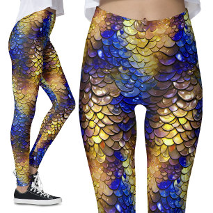 Leggings Wee Look Blue Gold Scales Fantasy Dragon Mermaid