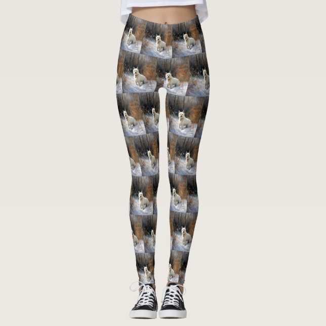 Leggings West Highland White Terrier Deja que nieve Navidad (Anverso)