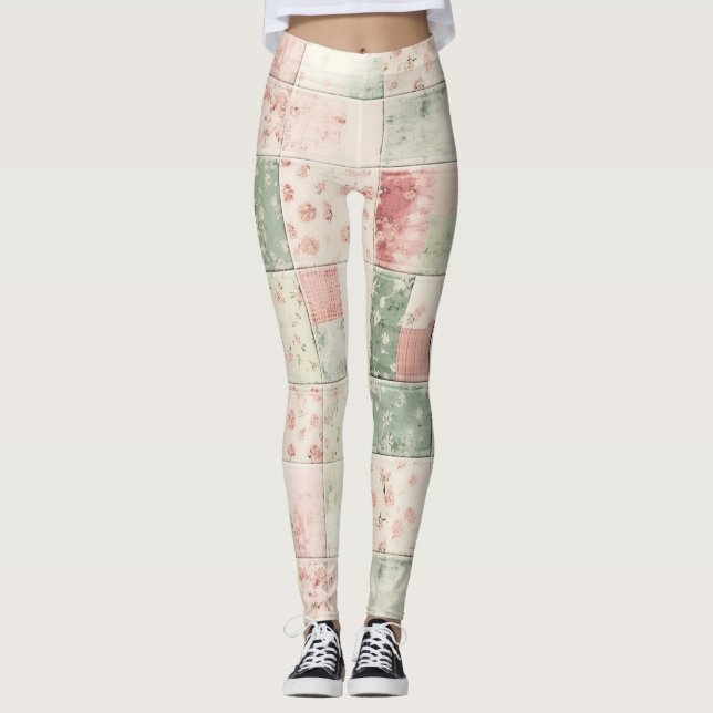 Leggings Western Farm Mint Pink Floral Quilt Patterns (Anverso)