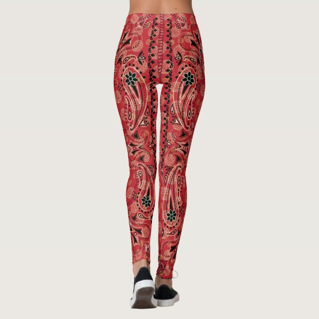 Leggings Western Paisley Red Bandana Print Cowgirl (Reverso)