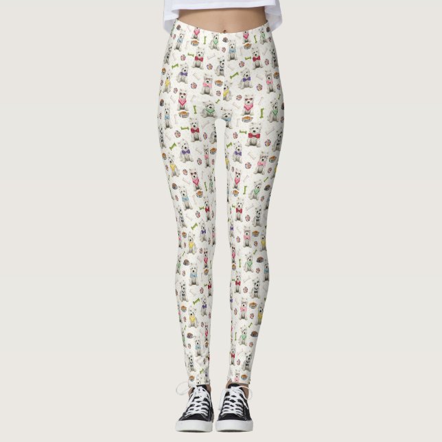 Leggings Westies blancas con accesorios caprichosos (Anverso)