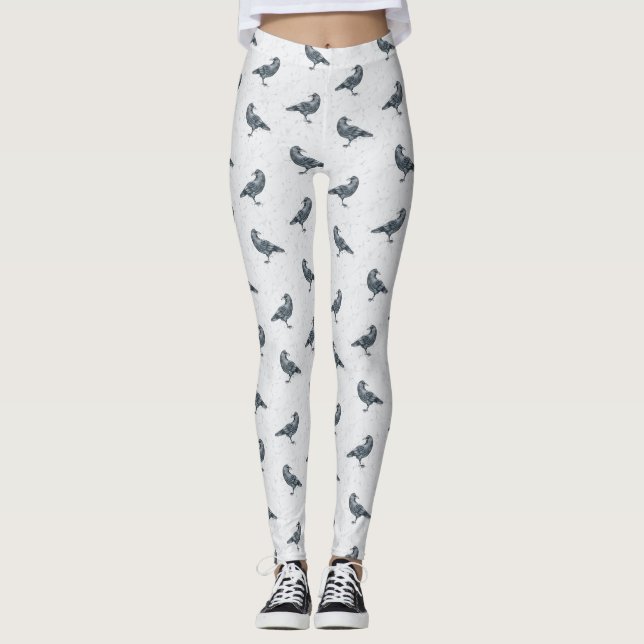 Leggings Whimsical Black & White Crow Halloween (Anverso)