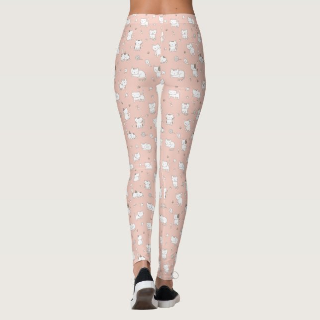 Leggings Whimsical Doodle Cats on Pink (Reverso)