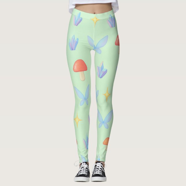 Leggings Whimsical Fairycore Pattern – Mushrooms, Crystals  (Anverso)