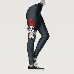 Leggings Whimsical Gothic Santa Skull Navidades