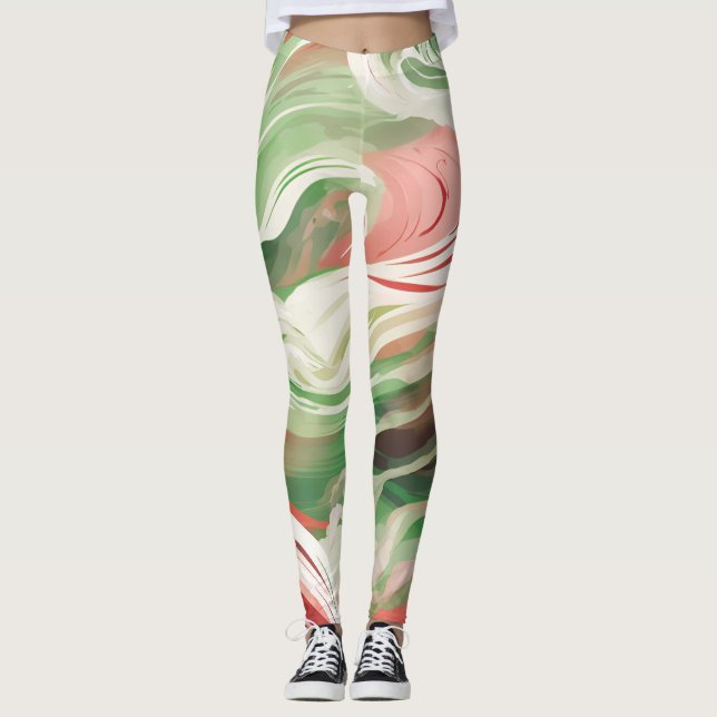 Leggings Whimsical Green Red White Swirl (Anverso)