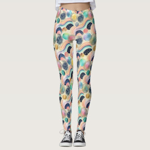 Leggings Whimsical Pastel Rainbow Waves y Purpurina Resumen