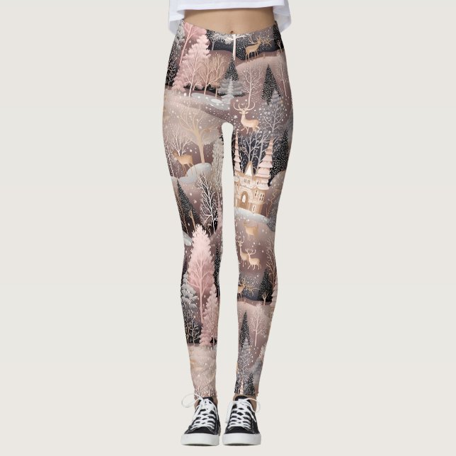Leggings Whimsical Pink Winter Landscape (5) (Anverso)