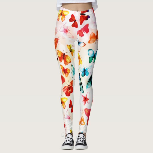 Leggings Whimsical Rainbow Forest Butfly acuarela (Anverso)
