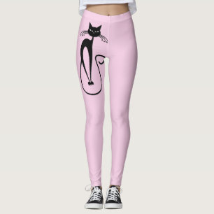 Leggings Whimsical Skinny Black Cat Rosa