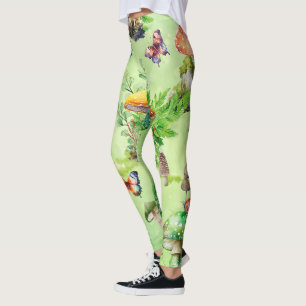 Leggings Whimsical Watercolor Mushroom Garden