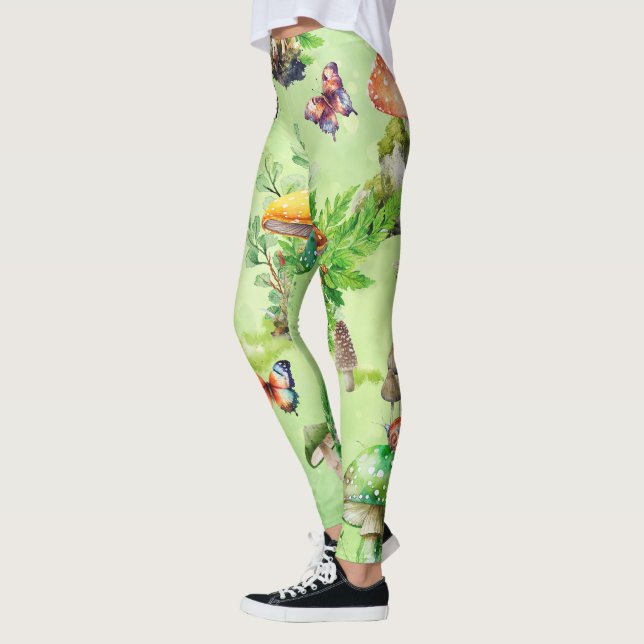 Leggings Whimsical Watercolor Mushroom Garden (Izquierda)