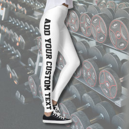 Leggings White Bold Personalized Custom Text Vertical