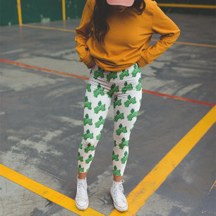 Leggings White Green Lucky Clover Leaf St.