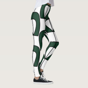 Leggings White Green Modern Geometric Fun Workout