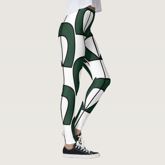 Leggings White Green Modern Geometric Fun Workout (Derecha)