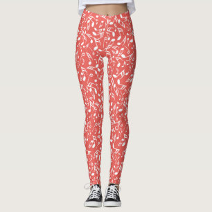 Leggings White Music Notes Red