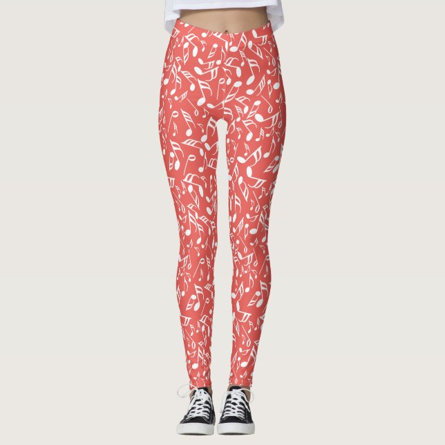 Leggings White Music Notes Red (Anverso)