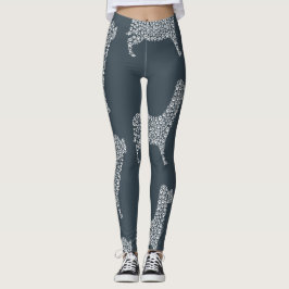 Leggings White Paw Print Dog Silhouette Pattern Fabric