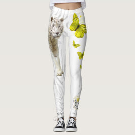 Leggings White Tiger Yellow Butterfly