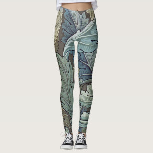 Leggings William Morris Acanthus Sage Flor Floral Botánica