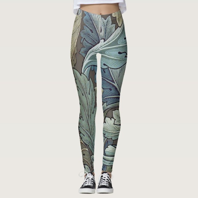 Leggings William Morris Acanthus Sage Flor Floral Botánica (Anverso)