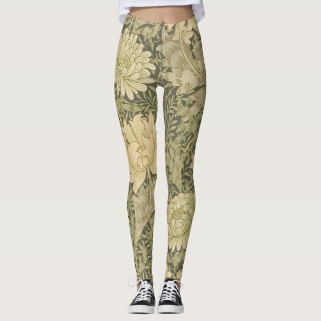 Leggings William Morris Chrysanthemum Sage Flower (Anverso)