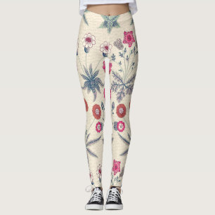 Leggings William Morris Daisy Patrón Floral Naranja Rojo