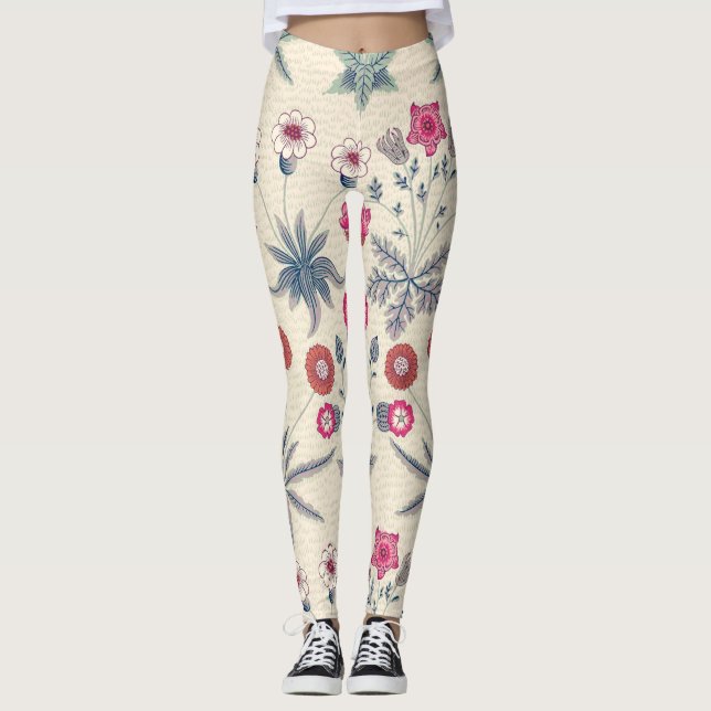Leggings William Morris Daisy Patrón Floral Naranja Rojo (Anverso)
