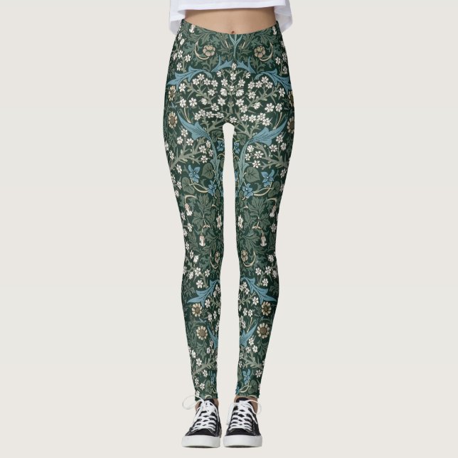 Leggings William Morris Floral Azul Blanco y Verde (Anverso)