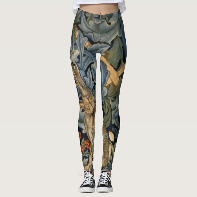 Leggings William Morris Forest Rabbit Floral Art Nouveau (Anverso)