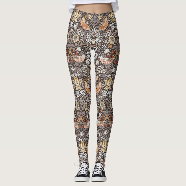 Leggings William Morris Fruta Robada Carbón Ocre (Anverso)