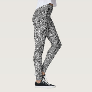 Leggings William Morris indio, negro y blanco