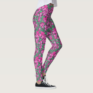 Leggings William Morris Irises, Fuchsia rosa y vino