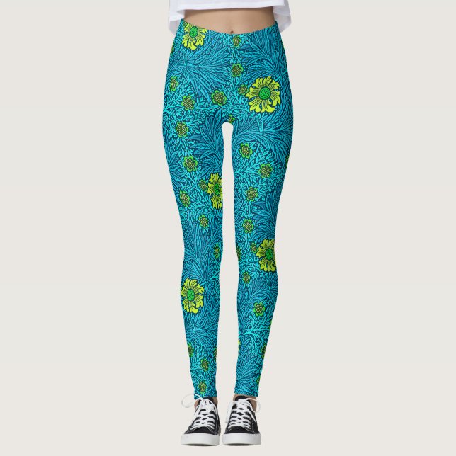 Leggings William Morris Marigold, azul turquesa y cobalto (Anverso)