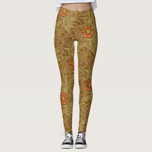Leggings William Morris Marigold, Copper Brown y Naranja (Anverso)