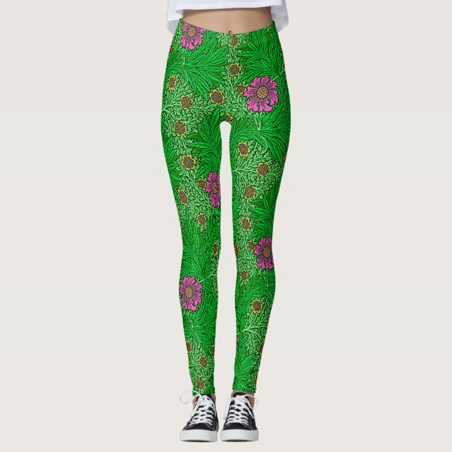 Leggings William Morris Marigold, Emerald Green y Fuchsia (Anverso)