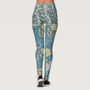 Leggings William Morris, patrón Art Nouveau, algas, azul,f