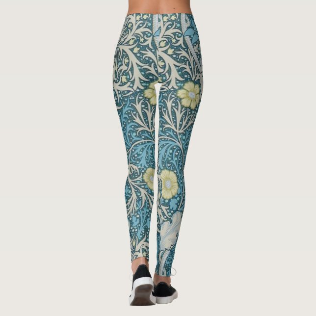 Leggings William Morris, patrón Art Nouveau, algas, azul,f (Reverso)