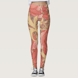 Leggings William Morris Poppies Patrón de Art Nouveau flora