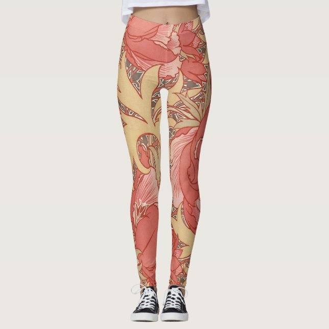Leggings William Morris Poppies Patrón de Art Nouveau flora (Anverso)