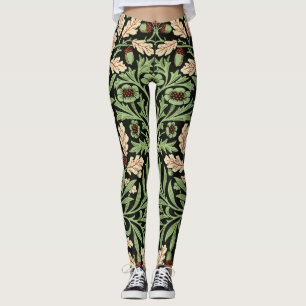 Leggings William Morris Roble Antiguo Patrón Rojo Negro