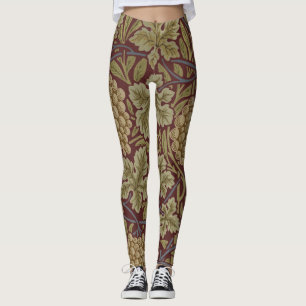 Leggings William Morris Vine Grape Red Green Art